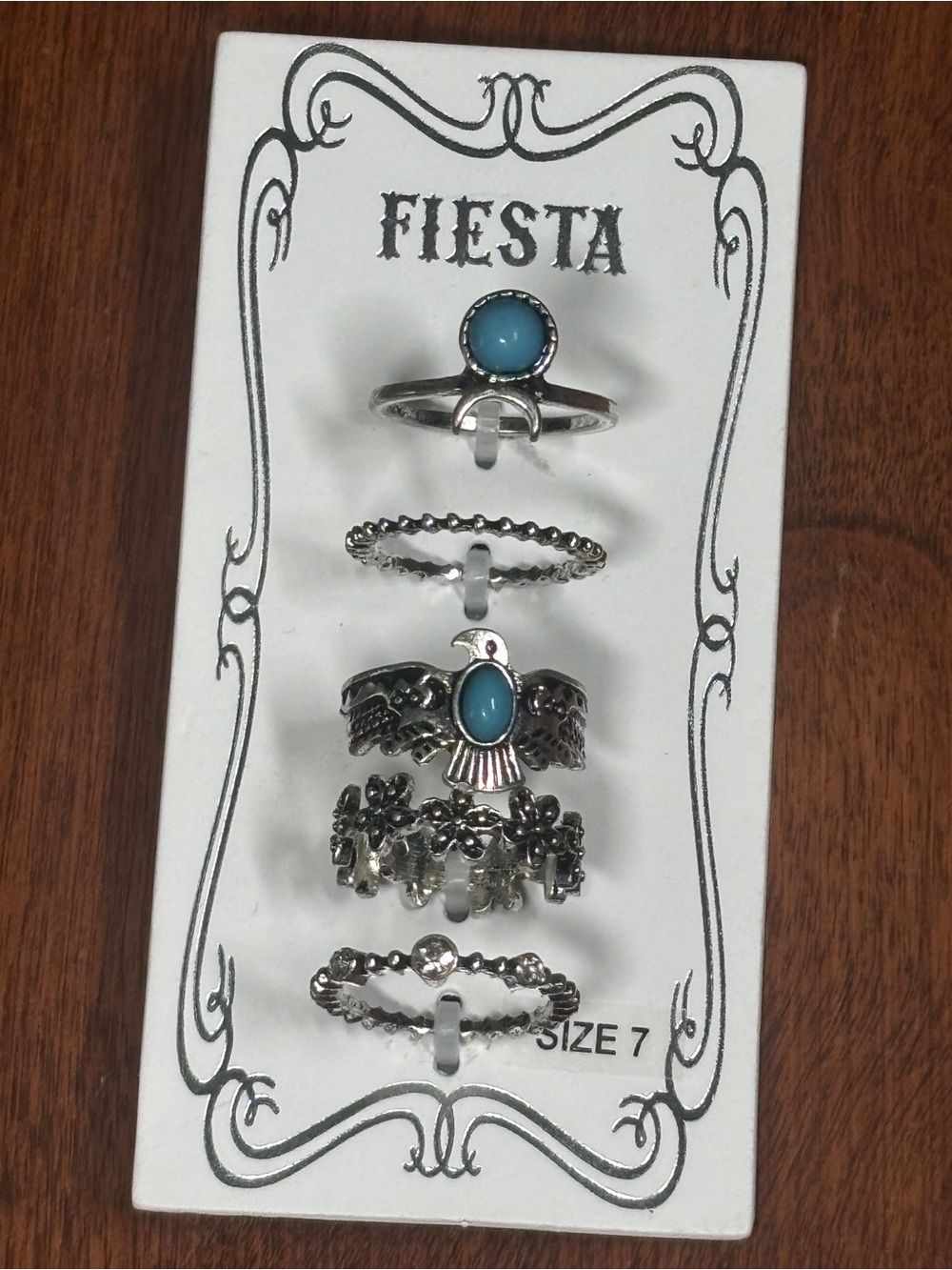 Fiesta Silver-Tone Turquoise Stackable Ring Set - Size 7
